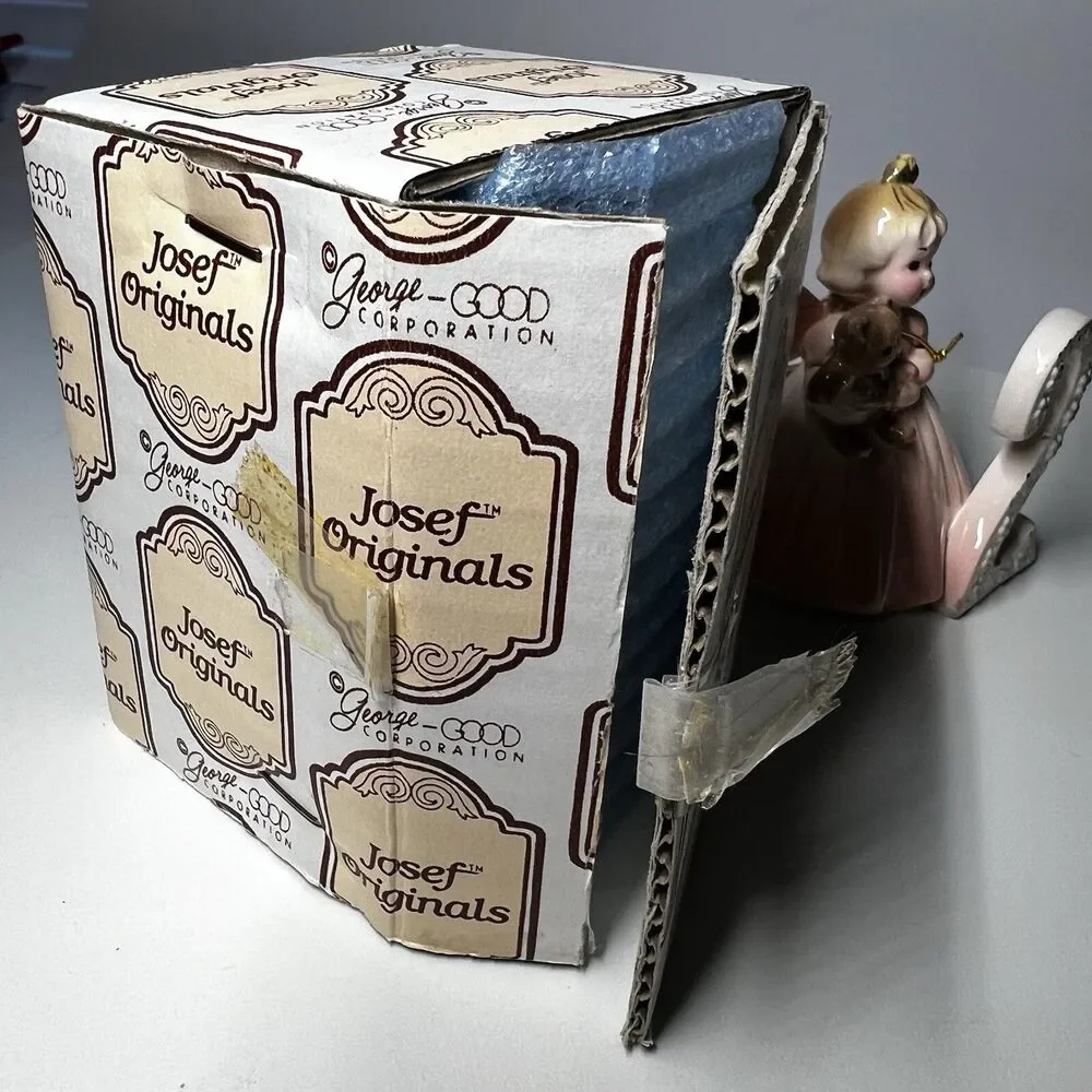 Vintage Josef Originals Birthday Girl Angel Age 2 Teddy Bear Figurine Box Tag
